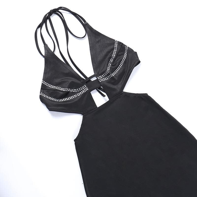 Beaded Halter Neck Cut Out High Split Bodycon Mini Dress - View 5