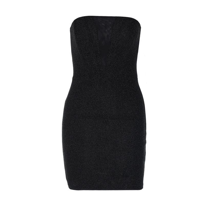 Glitter Strapless Deep V-Neck Bodycon Mini Dress