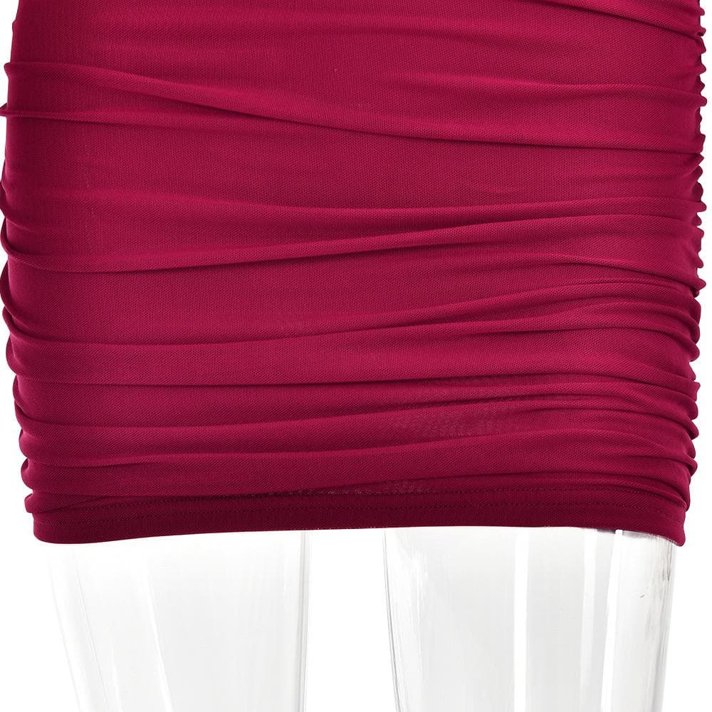Cross Front Mesh Ruched Long Sleeve Mini Dress - View 11