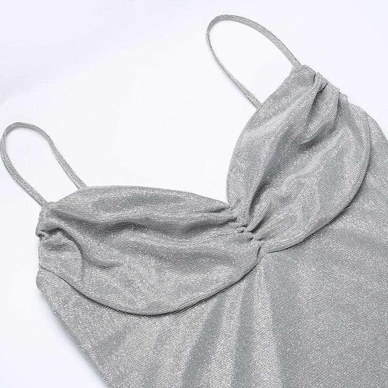 Solid ruched textured glitter tassels backless mini dress - View 4