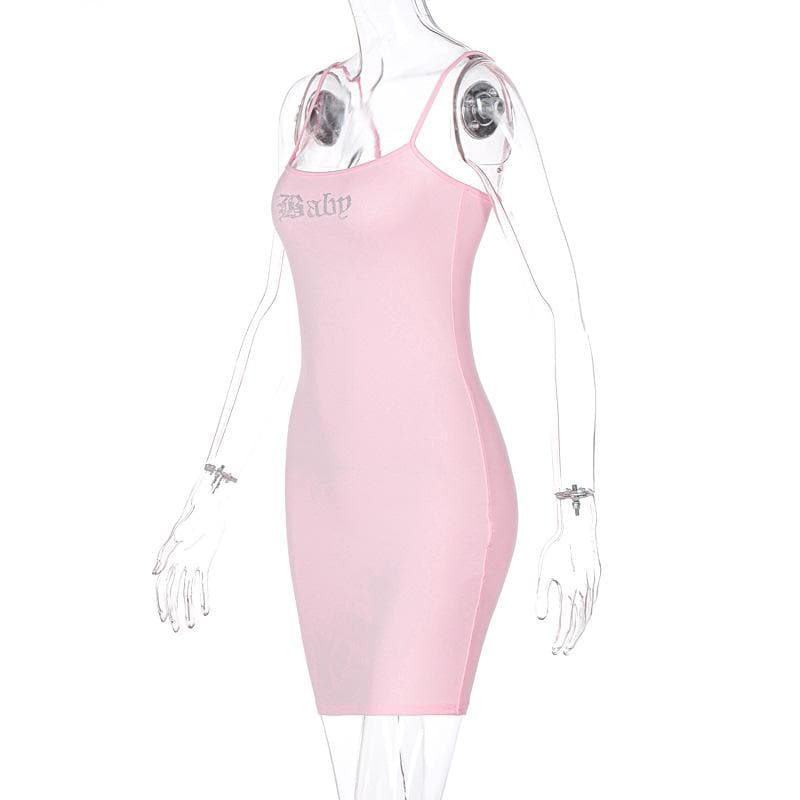 Beaded solid square neck backless cami mini dress - View 3