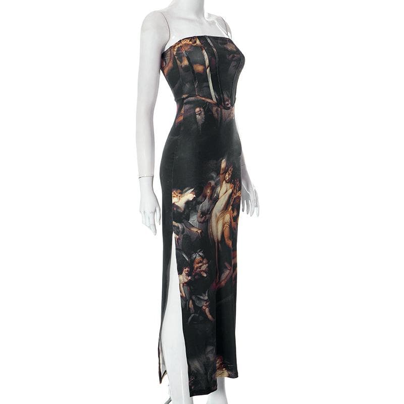 Slit abstract contrast bustier backless tube maxi dress - View 3