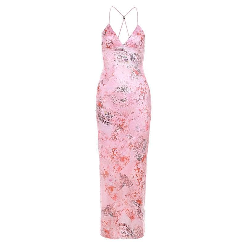 Butterfly applique backless v neck maxi dress - View 2