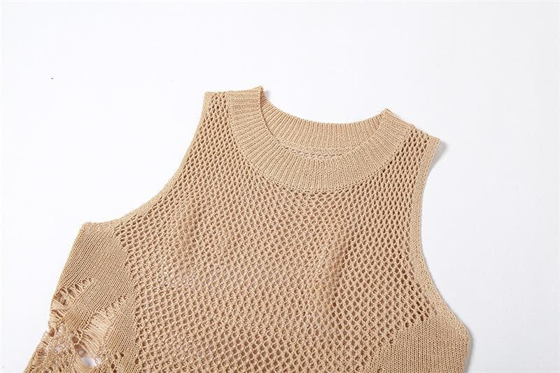 Open Knit Distressed Crochet Mesh Sleeveless Bodycon Maxi Dress - View 6
