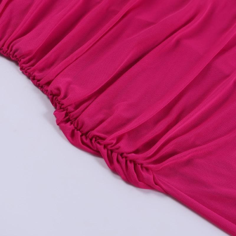 Mesh ruched slit square neck solid backless cami midi dress - View 7