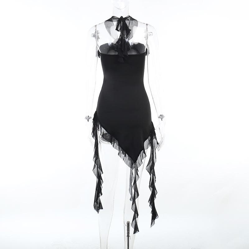 Strapless Flower Applique Ruffle Asymmetric Mini Dress - View 4