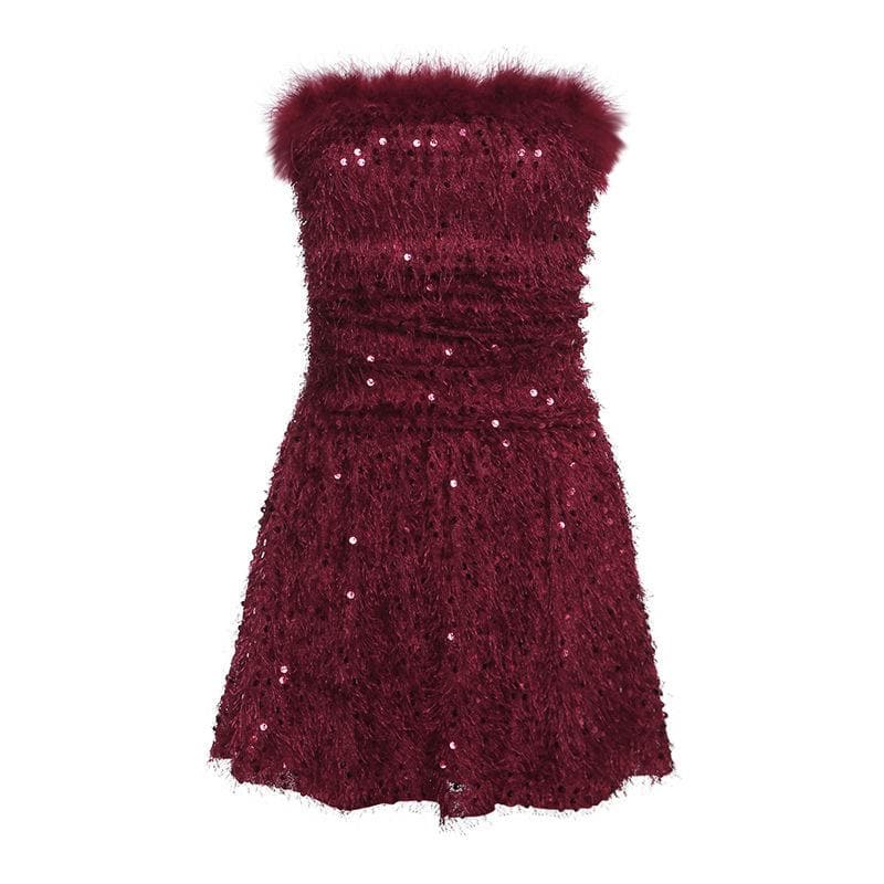 Textured glitter backless feather tube mini dress - View 4