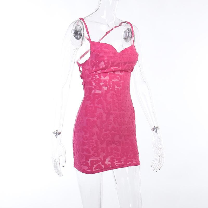 Cross back solid lace up backless textured mini dress - View 7