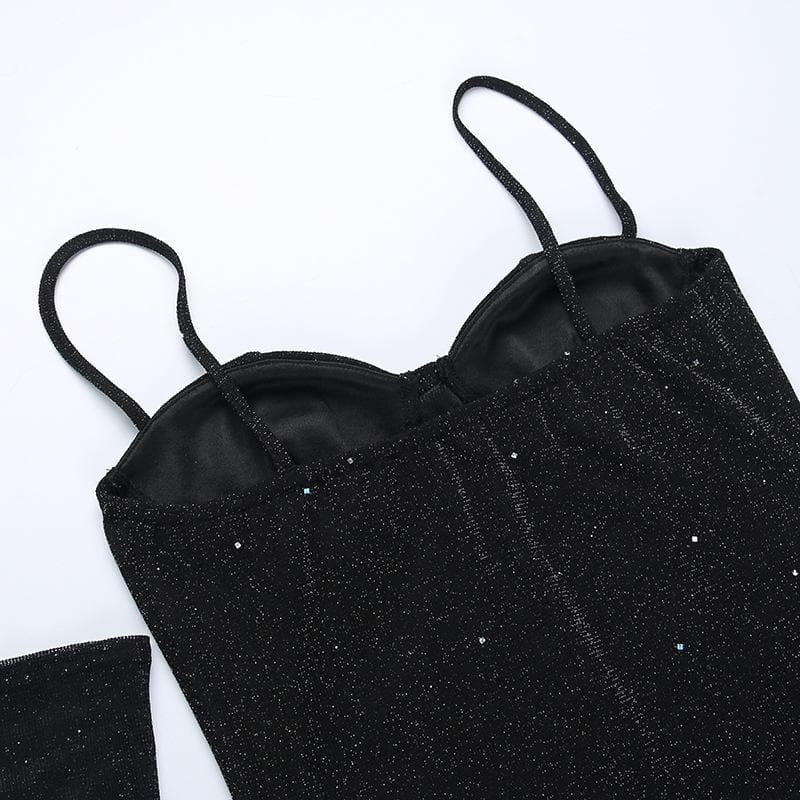 Gloves solid beaded slit sweetheart neck cami mini dress - View 5