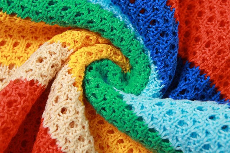 Crochet Rainbow Stripe Scoop Neck Sleeveless Bodycon Mini Dress - View 6