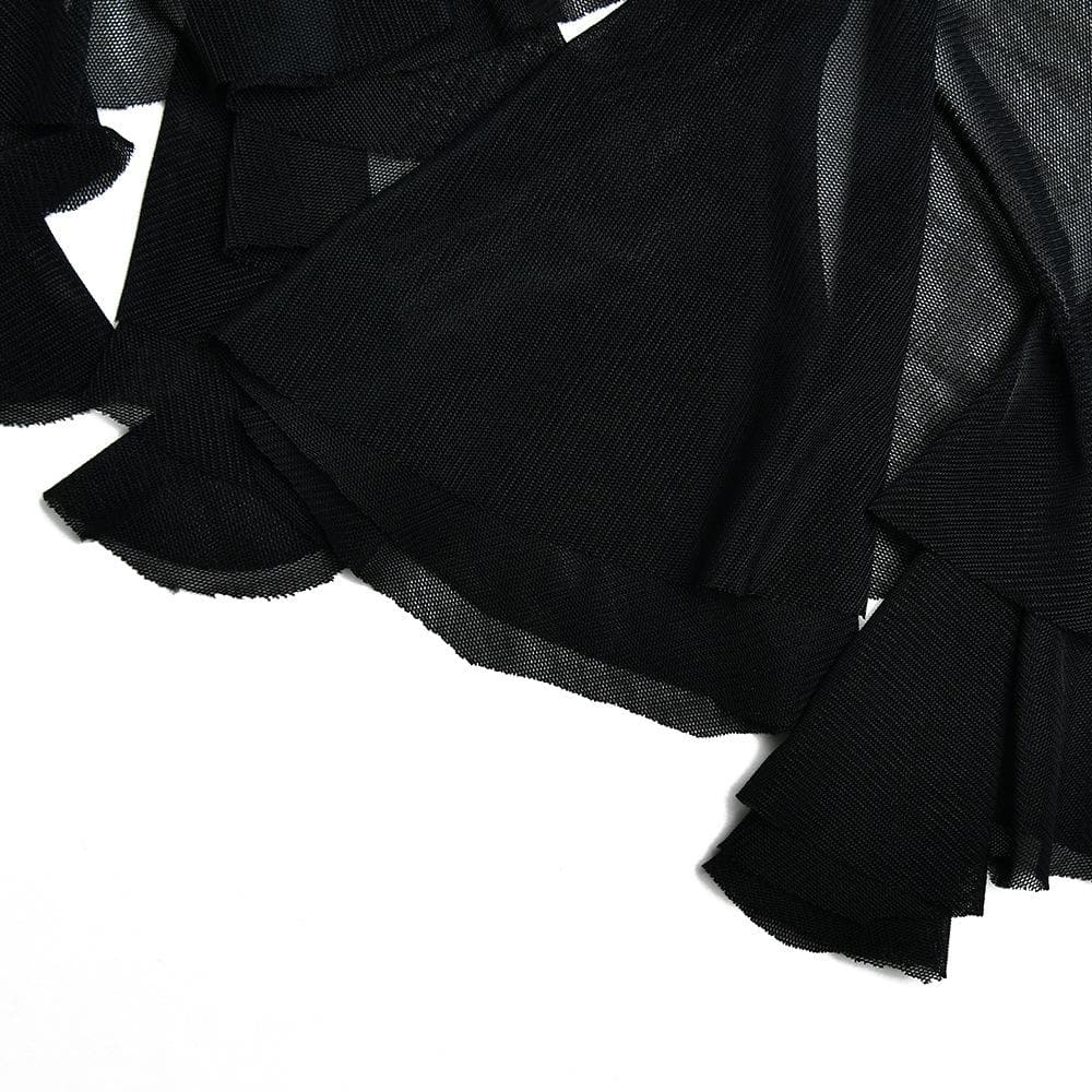 Mesh ruffle solid irregular backless tube mini dress - View 6