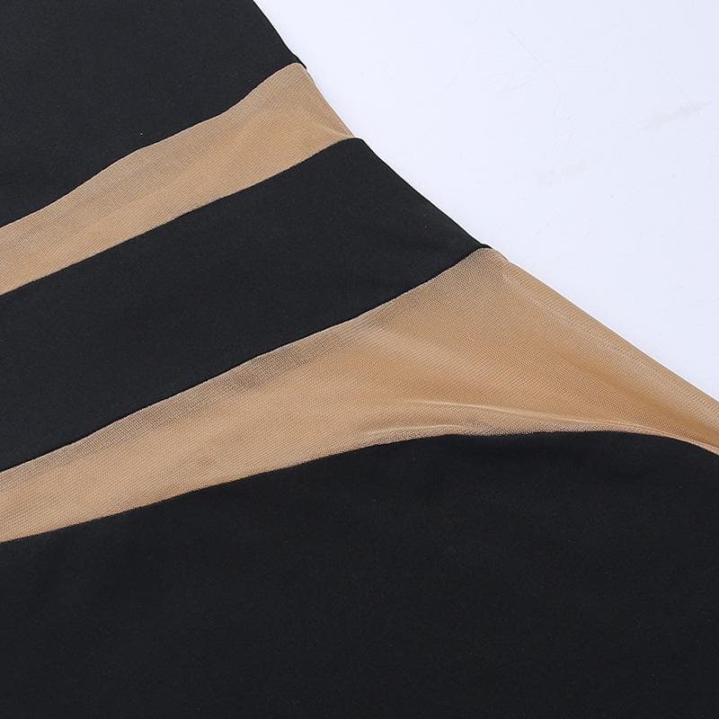 Mesh patchwork contrast irregular tube mini dress - View 7