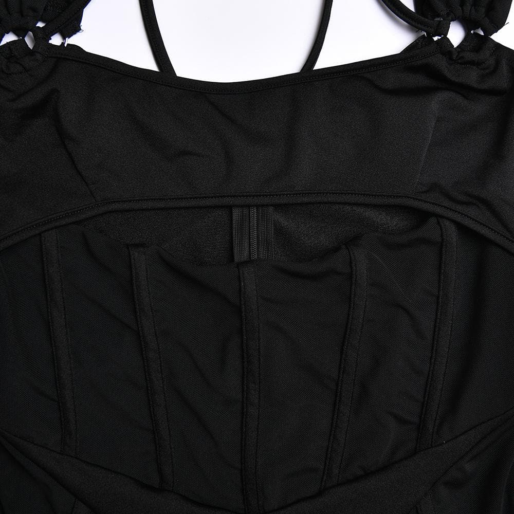 Mesh Square Neck Long Sleeve Corset Cut Out Bodycon Mini Dress - View 7
