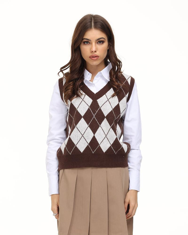 Esthea Argyle Sweater Vest - Fashionpara