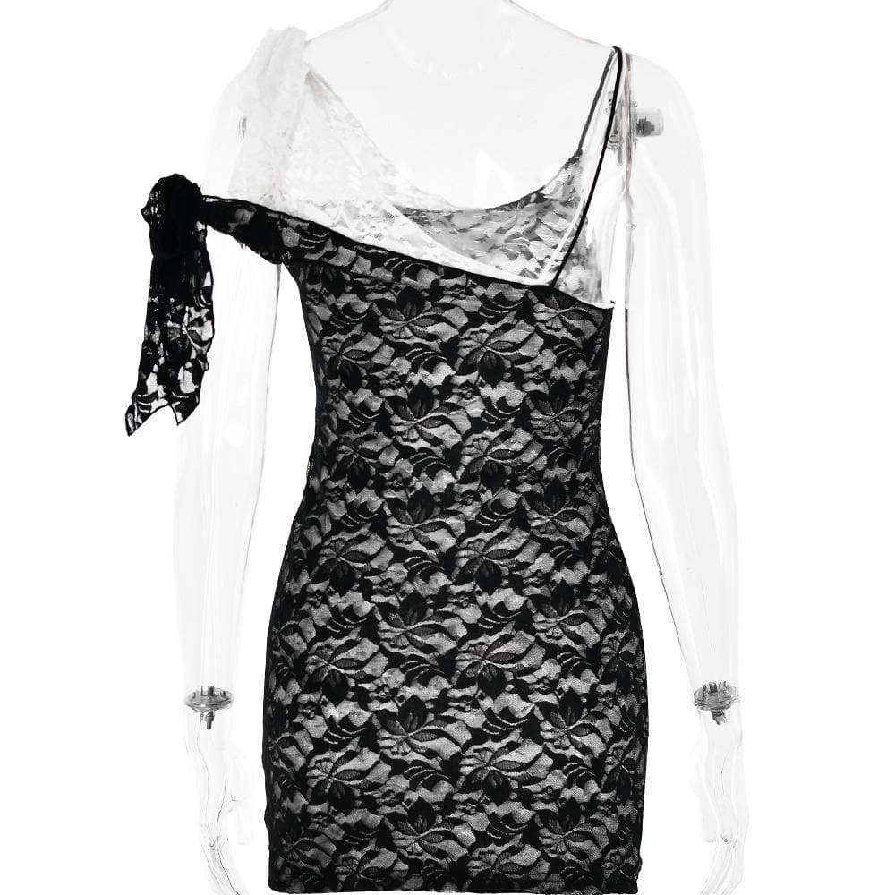 Lace contrast irregular self tie backless mini dress - View 4