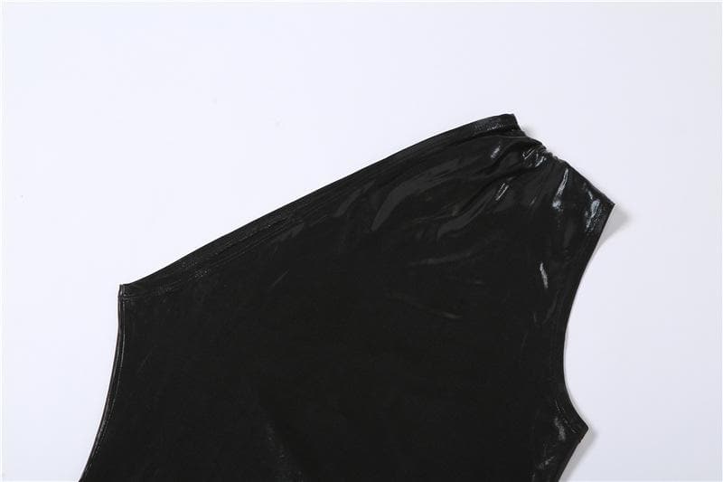 Metallic solid one shoulder ruched irregular mini dress - View 13