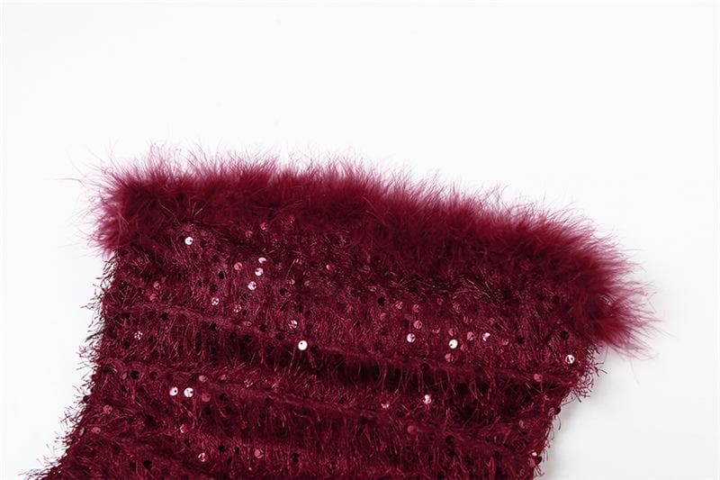 Textured glitter backless feather tube mini dress - View 7