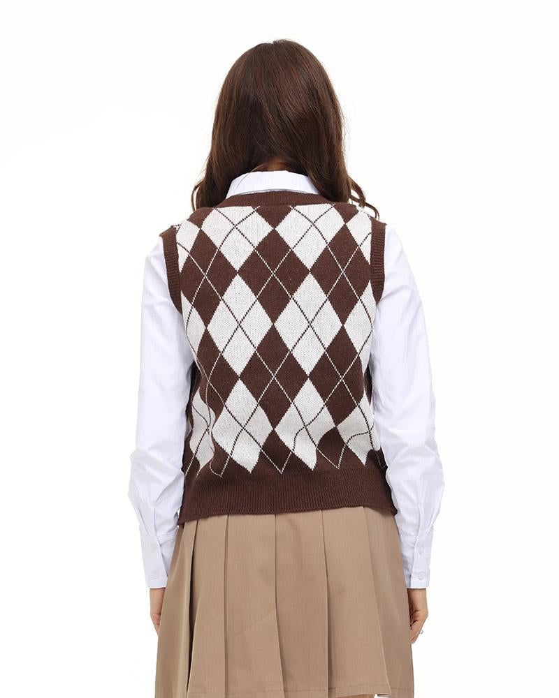 Esthea Argyle Sweater Vest - Fashionpara