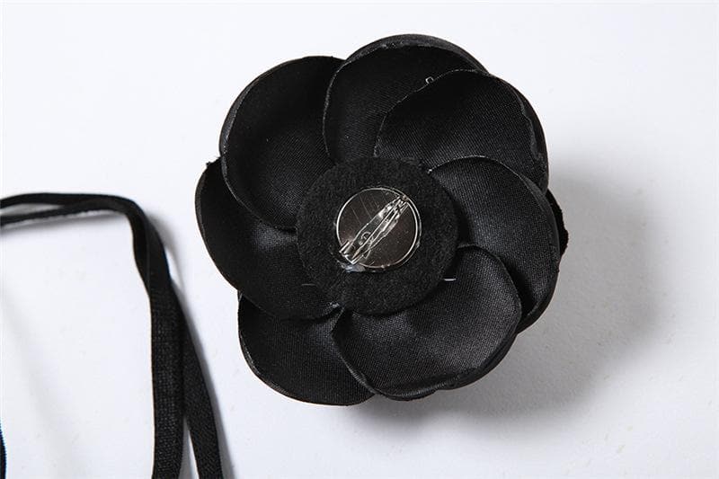 Velvet Notch Neck Spaghetti Strap Flower Applique Bubble Mini Dress - View 5