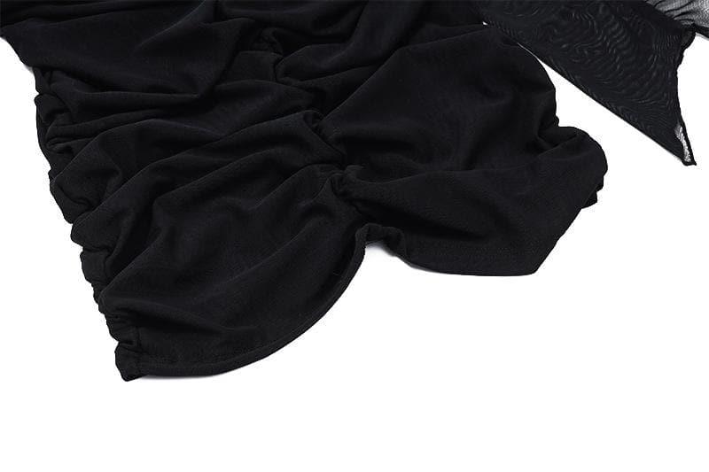 Solid ruched backless ruffle mesh mini dress - View 8