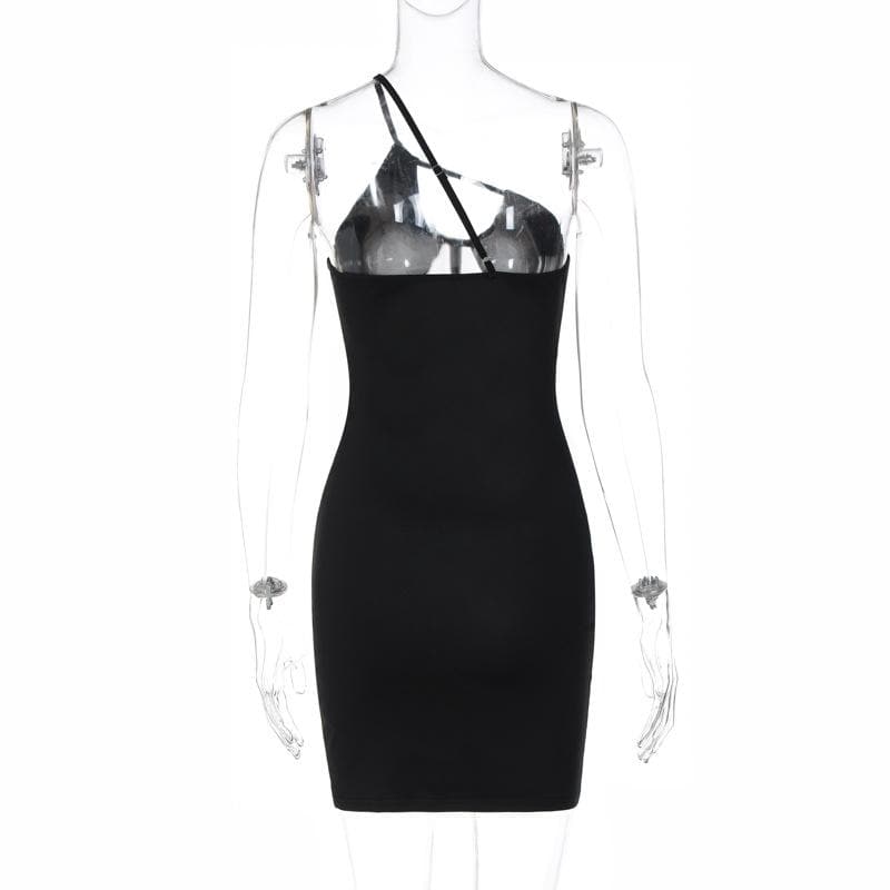 Mesh One Shoulder Cut Out Corset Bodycon Mini Dress - View 4