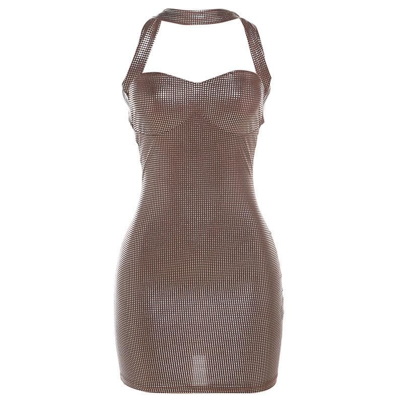 Mesh Halter Neck Sweetheart Cut Out Bodycon Mini Dress
