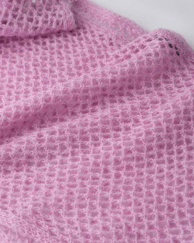 Dreamscape Knitted Eyelet Cropped Sweater - Fashionpara