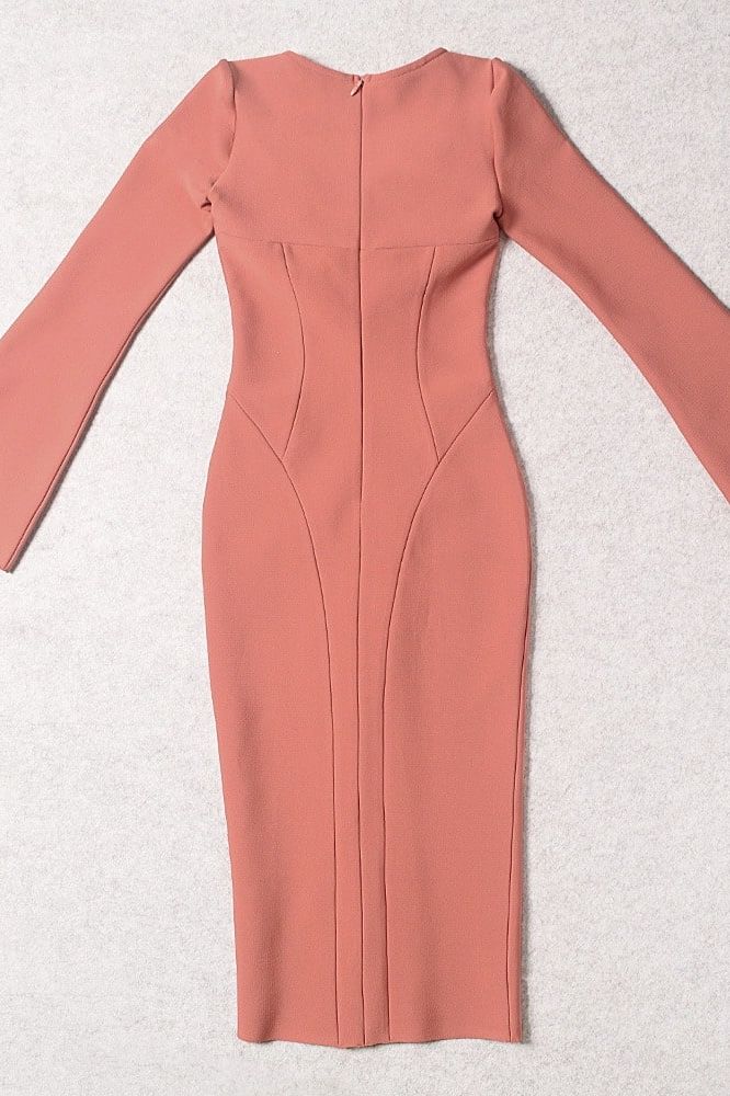 Jules Long Sleeve Midi Bandage Dress - Watermelon Pink - Fashionpara