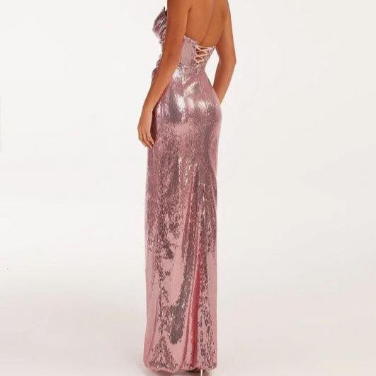 Sequin Strapless Sweetheart Ruched Wrap Dress
