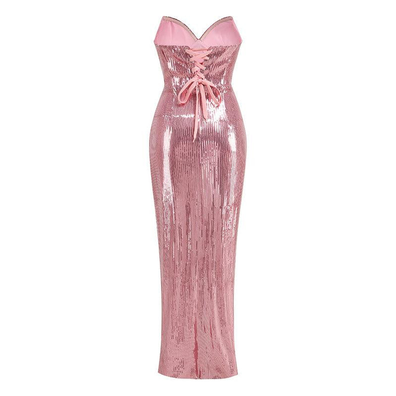 Sequin Strapless Sweetheart Ruched Wrap Dress