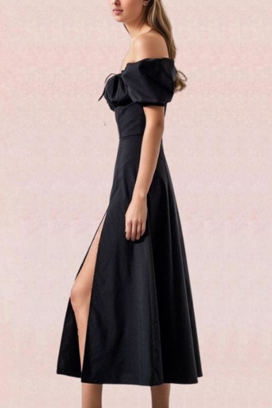 Kaia Bodycon Day Midi Dress - Classic Black - Fashionpara