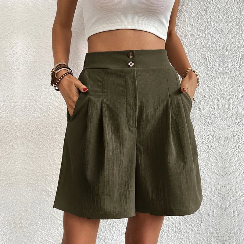 High Waist Pleated Wide Leg Shorts with Pockets 4
