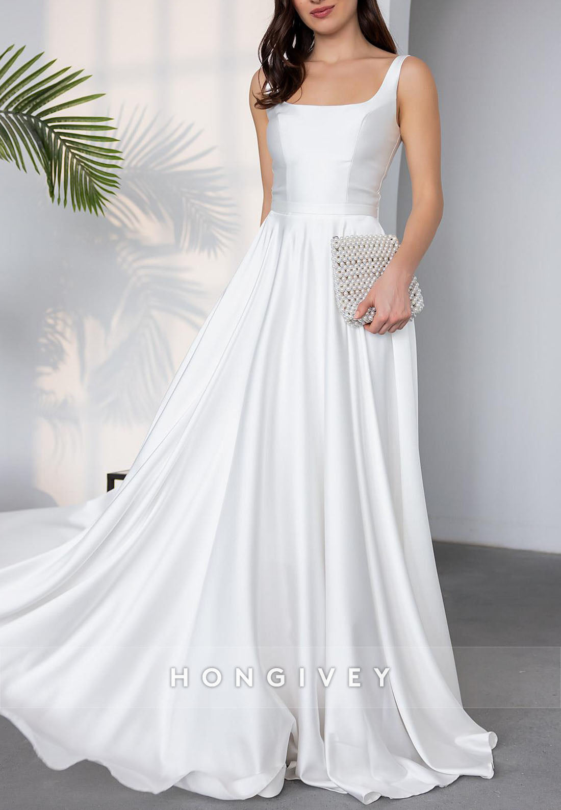 Simple Crisscross Back A-line Wedding Guest Dresses Square Regular Straps Pleated Evening Gown