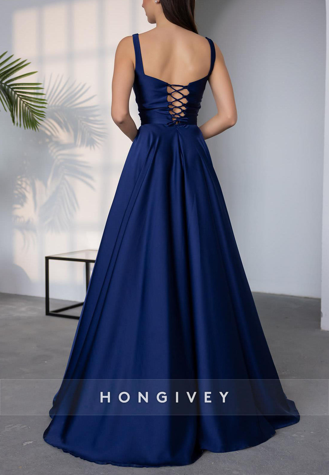 Simple Crisscross Back A-line Wedding Guest Dresses Square Regular Straps Pleated Evening Gown