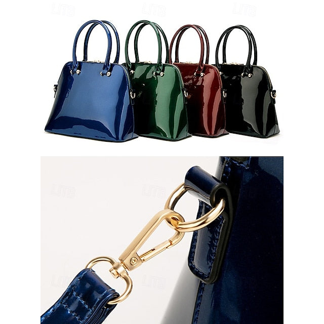 Tote Leather Bag Patent - Green Elegant Shiny