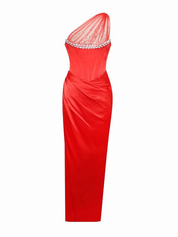 KittenAlarm - Kasey Crystal Embellished Mesh Satin Corset Gown