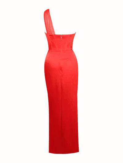 KittenAlarm - Kasey Crystal Embellished Mesh Satin Corset Gown
