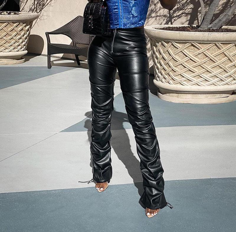 KittenAlarm - Katelyn Solid Ruched Leather Pants