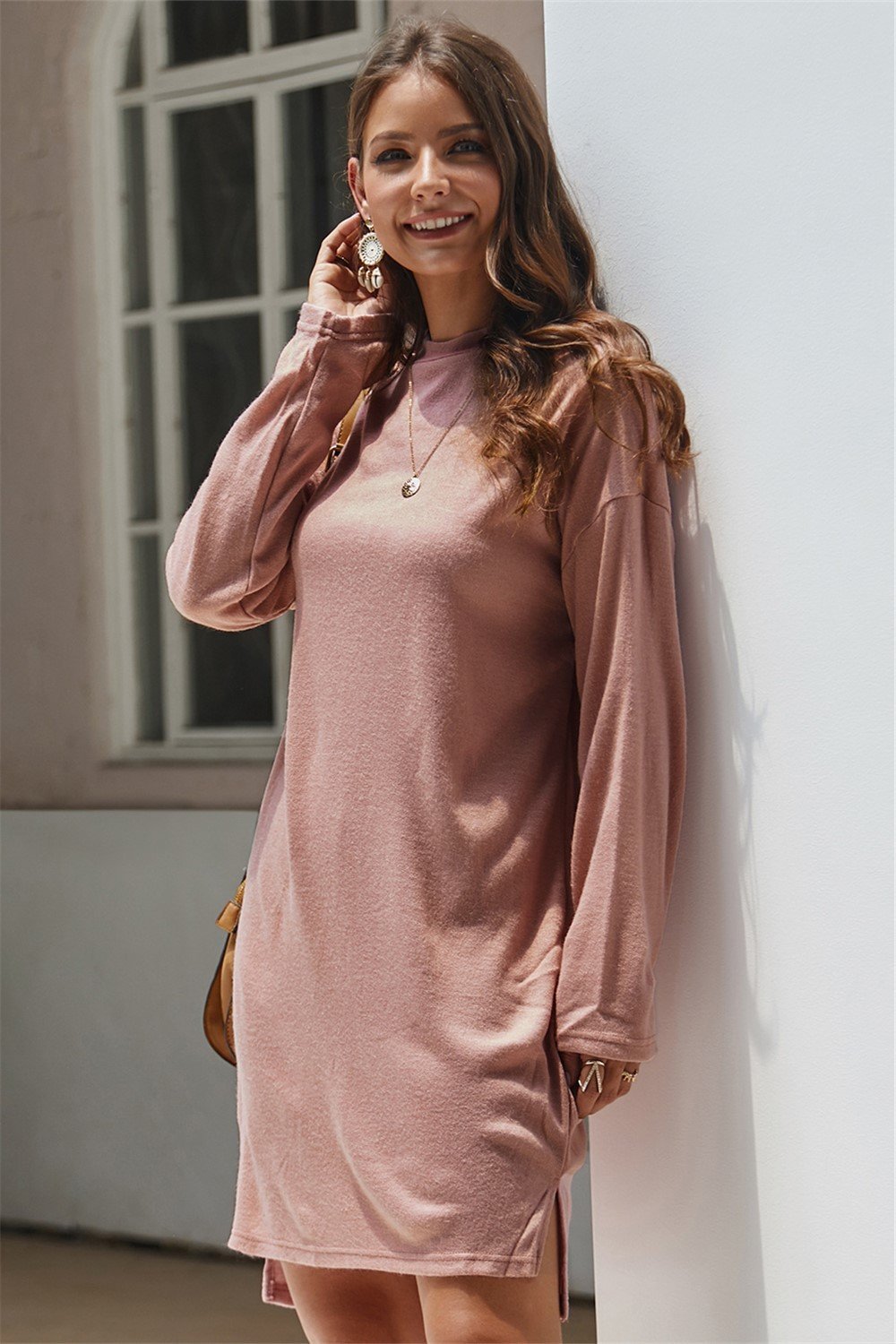 RadyRin Keep You Happy Pink Sweater Dress for Effortless Style