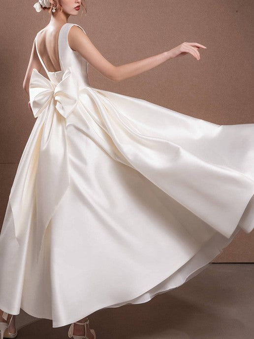 Satin Square Neck Sleeveless A-Line Tea-Length Dress 3