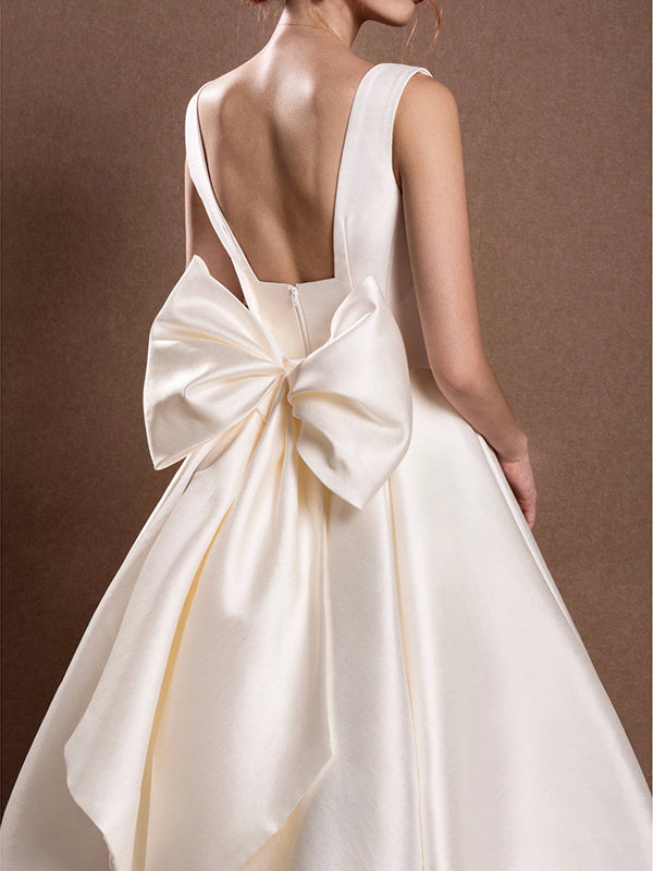 Satin Square Neck Sleeveless A-Line Tea-Length Dress 2