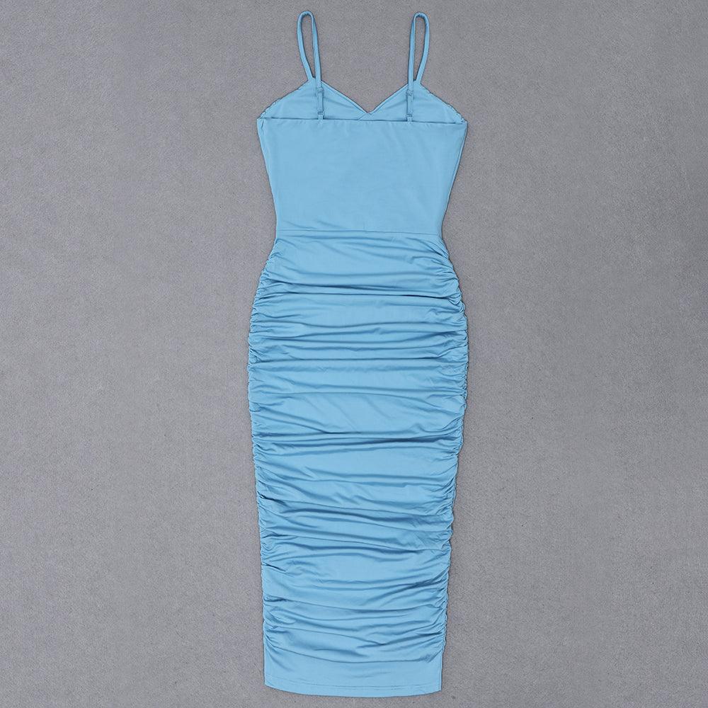 Spaghetti Strap Sweetheart Ruched Bodycon Midi Dress