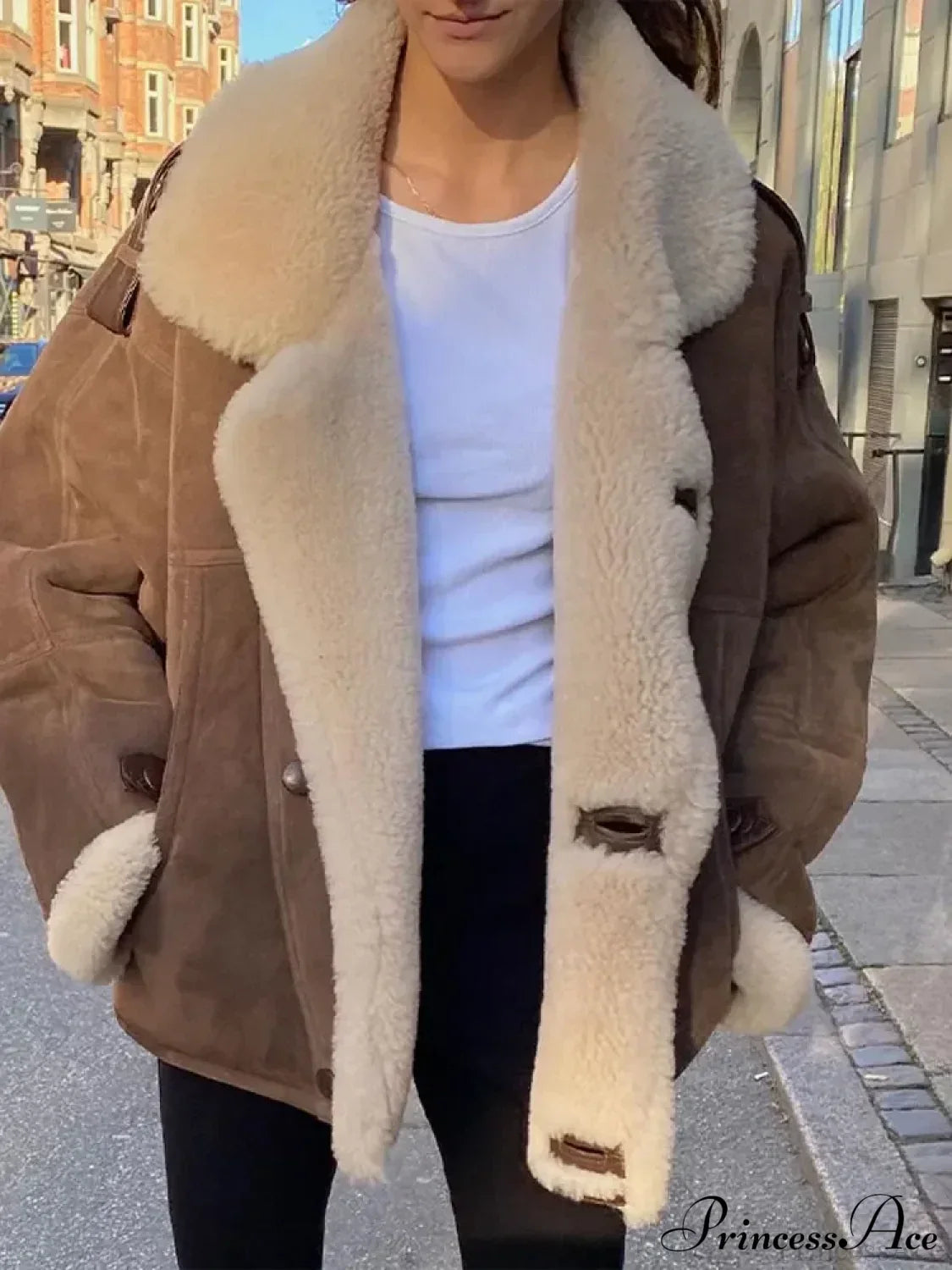Khaki Single Breasted Leather Coat