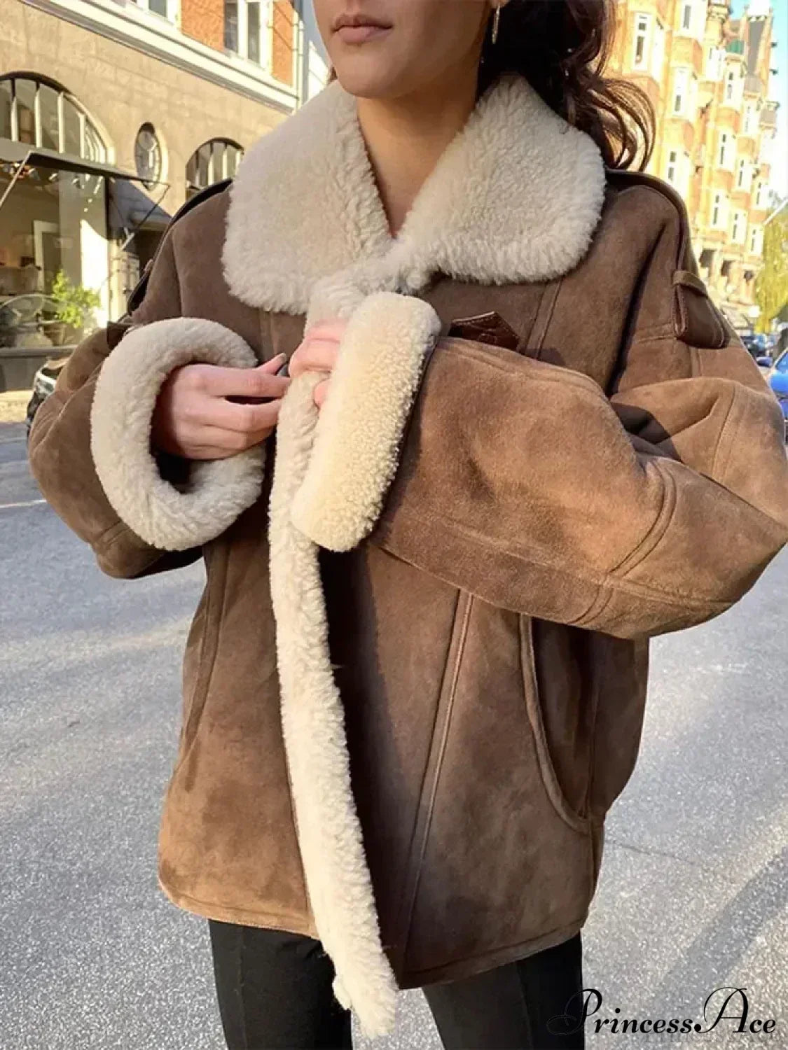 Khaki Single Breasted Leather Coat Brown / S