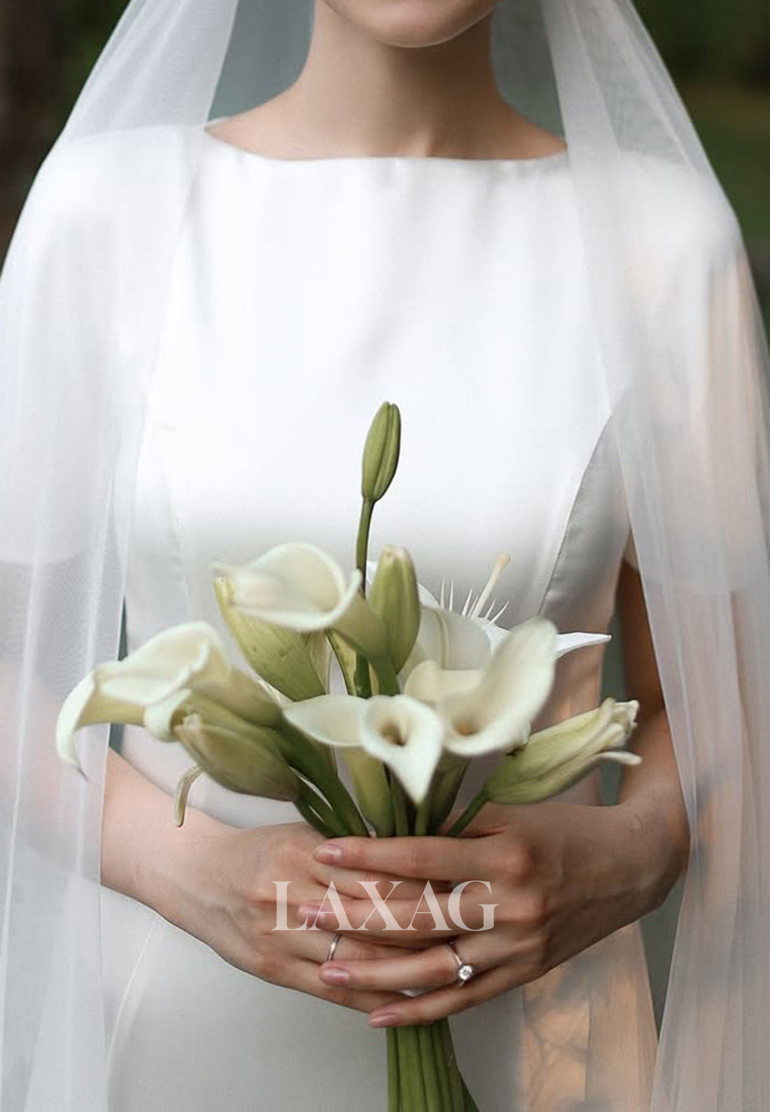 Scoop-Neck Short-Sleeves Mermaid Wedding Dress Simple Floor-Length Satin Bride Gowns