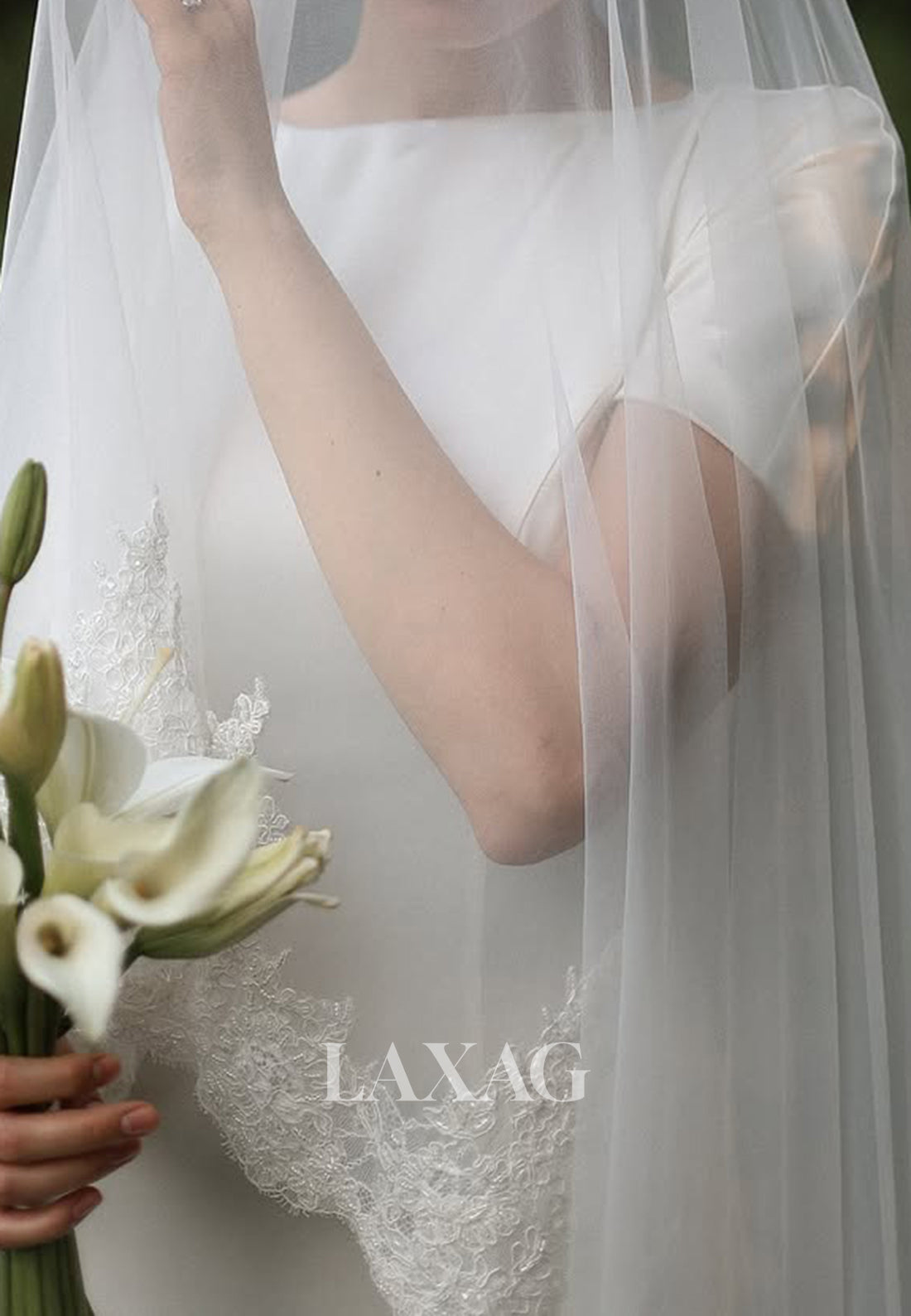 Scoop-Neck Short-Sleeves Mermaid Wedding Dress Simple Floor-Length Satin Bride Gowns