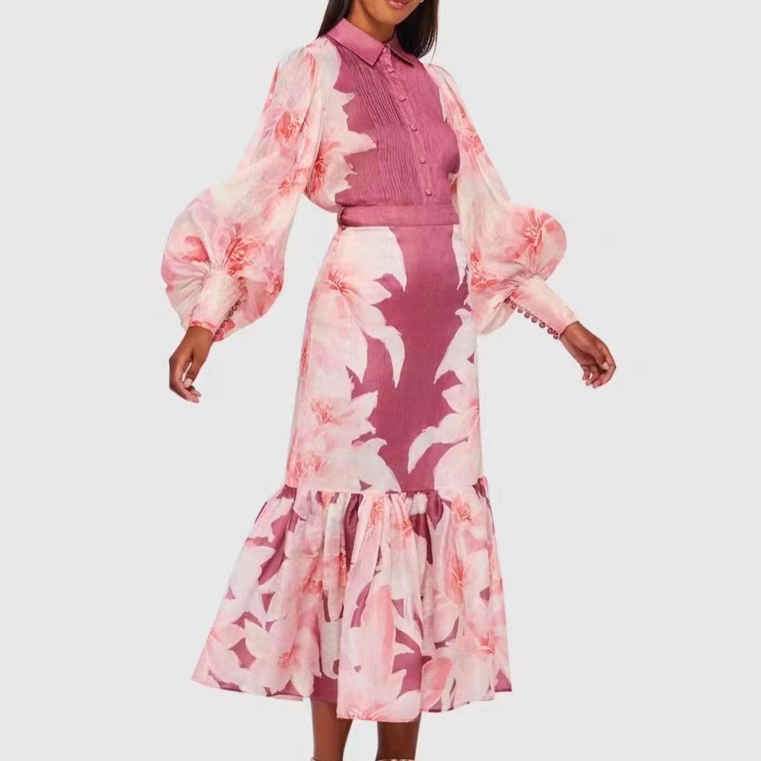 KittenAlarm - Kimmy Mermaid Midi Skirt Set - Orient Print in Hibiscus