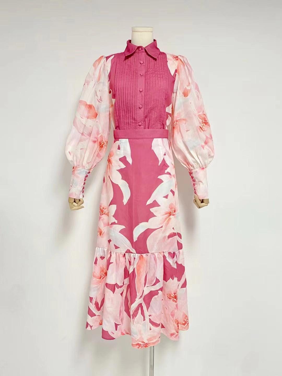 KittenAlarm - Kimmy Mermaid Midi Skirt Set - Orient Print in Hibiscus