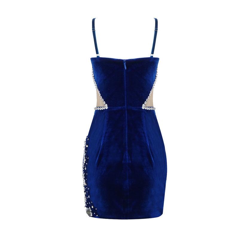 Kitty Strappy Velvet Sweetheart Crystal Trim Mesh Mini Dress - View 4