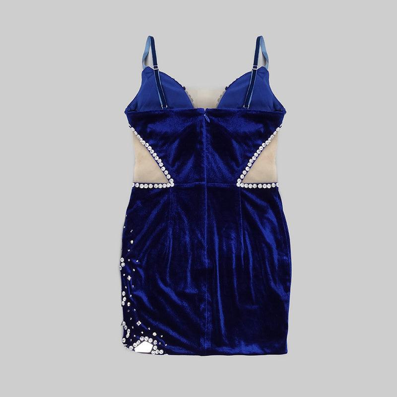 Kitty Strappy Velvet Sweetheart Crystal Trim Mesh Mini Dress - View 9